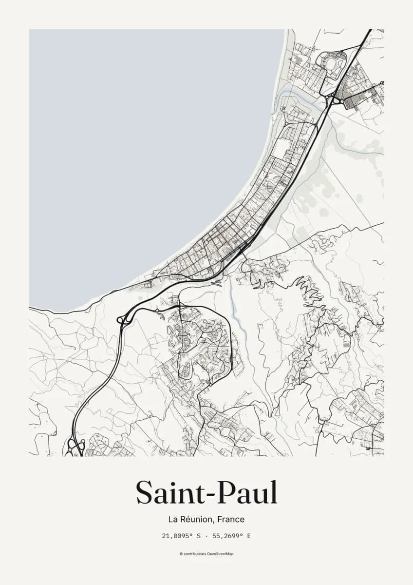 Affiche de Saint-Paul (La Réunion), style Marbre, cadre bois
